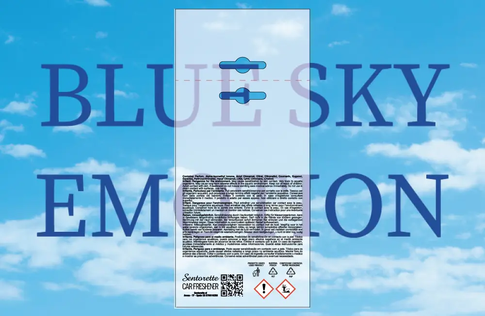 Plantilla de packaging personalizado para ambientador de coche, fragancia:﻿Cielo azul emoción