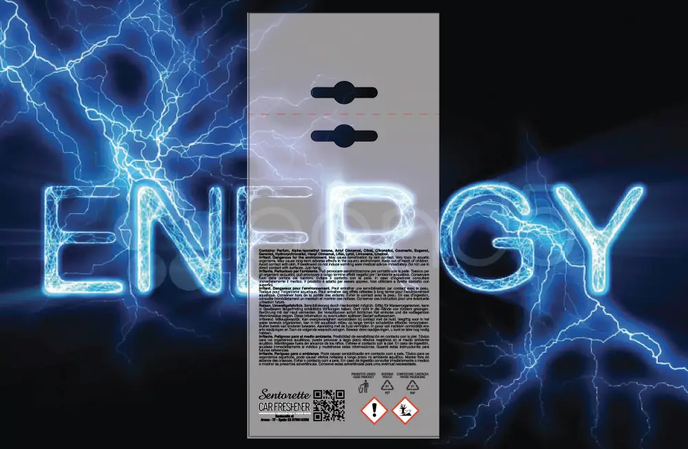 Plantilla de packaging personalizado para ambientador de coche, fragancia:﻿Energía
