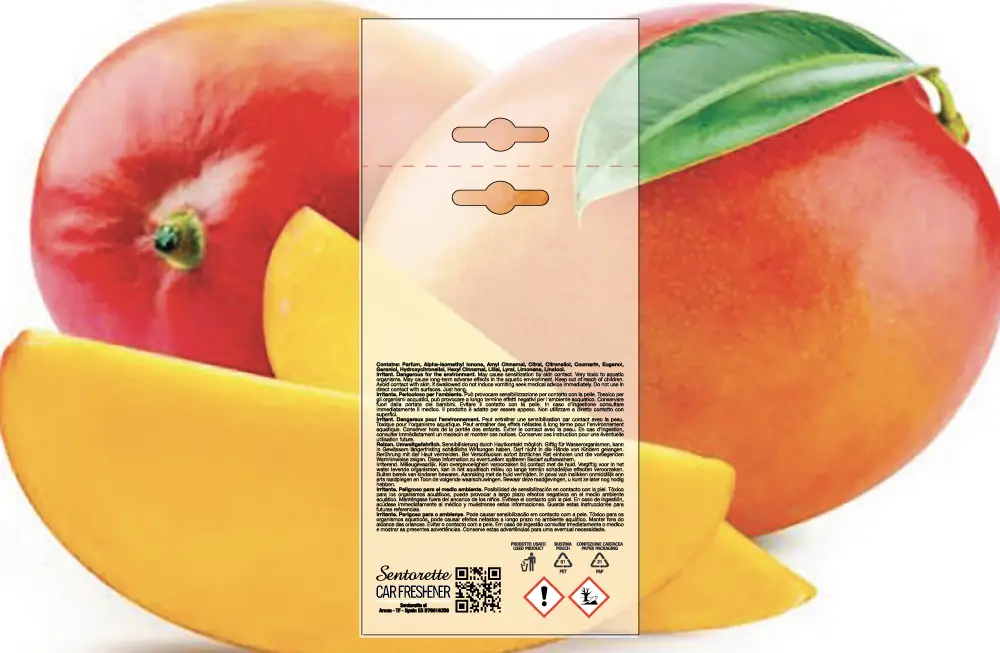 Plantilla de packaging personalizado para ambientador de coche, fragancia:﻿Mango exótico
