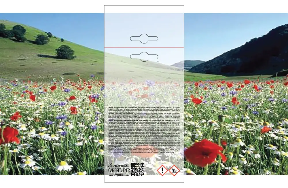 Plantilla de packaging personalizado para ambientador de coche, fragancia:﻿Flores del campo