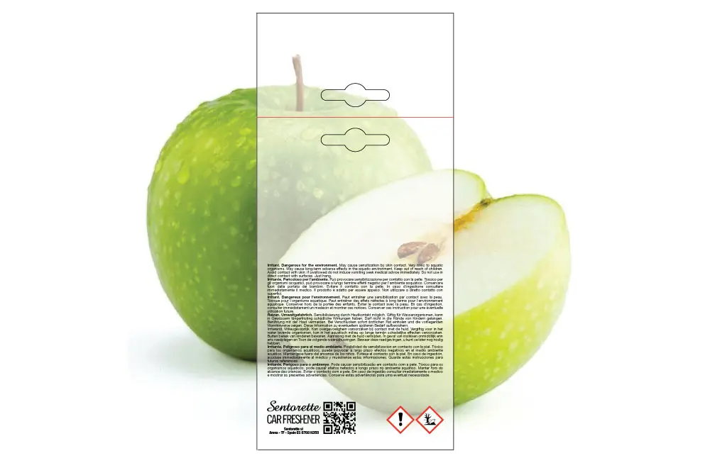 Plantilla de packaging personalizado para ambientador de coche, fragancia:﻿Manzana verde