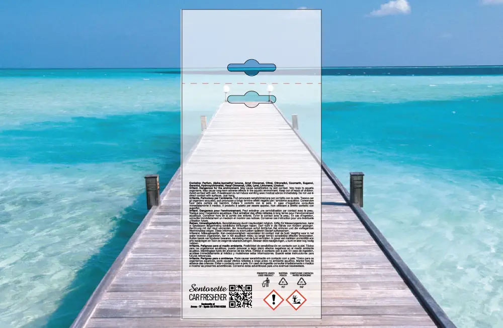 Plantilla de packaging personalizado para ambientador de coche, fragancia:﻿Mar azul