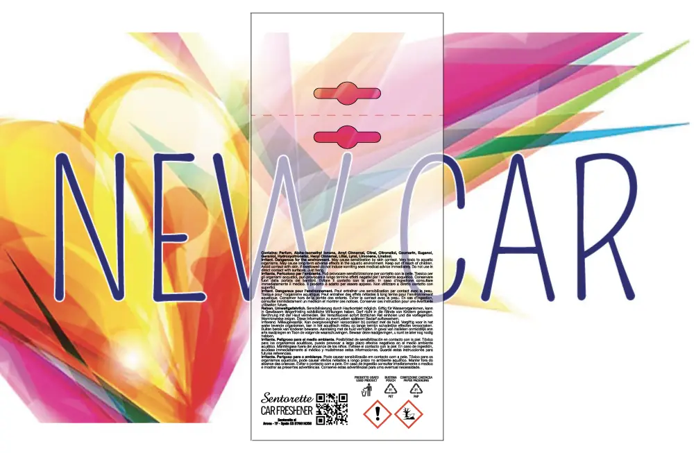 Plantilla de packaging personalizado para ambientador de coche, fragancia:﻿Auto nuevo