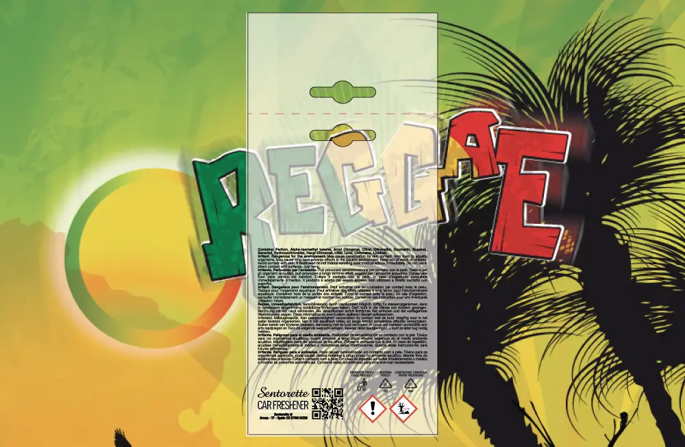 Plantilla de packaging personalizado para ambientador de coche, fragancia:﻿Reggae