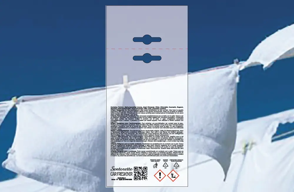 Plantilla de packaging personalizado para ambientador de coche, fragancia:﻿Sabor a limpio